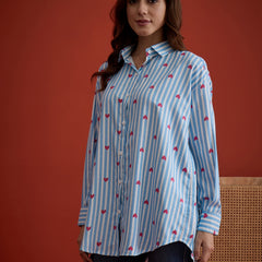 Stylum Women's Blue Striped Printed Cotton Shirt (TOPBLUEHATIM)