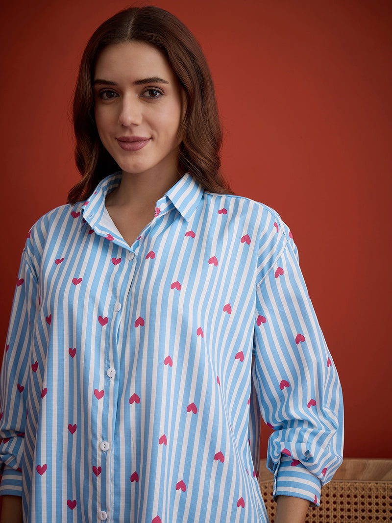 Stylum Women's Blue Striped Printed Cotton Shirt (TOPBLUEHATIM)