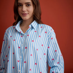Stylum Women's Blue Striped Printed Cotton Shirt (TOPBLUEHATIM)