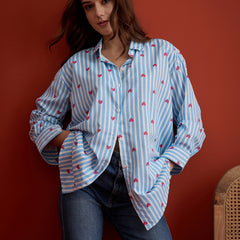 Stylum Women's Blue Striped Printed Cotton Shirt (TOPBLUEHATIM)