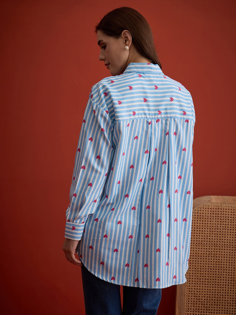 Stylum Women's Blue Striped Printed Cotton Shirt (TOPBLUEHATIM)