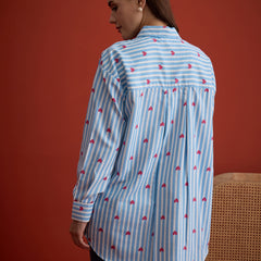 Stylum Women's Blue Striped Printed Cotton Shirt (TOPBLUEHATIM)