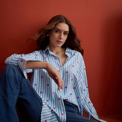 Stylum Women's Blue Striped Printed Cotton Shirt (TOPBLUEHATIM)