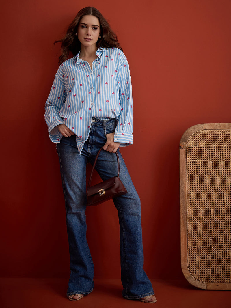 Stylum Women's Blue Striped Printed Cotton Shirt (TOPBLUEHATIM)