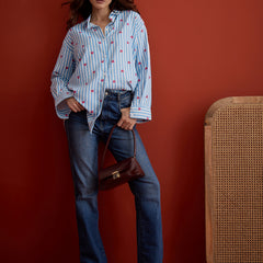 Stylum Women's Blue Striped Printed Cotton Shirt (TOPBLUEHATIM)