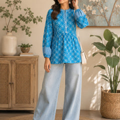 Stylum Women's Blue Bandhani Printed Rayon Empire Top (TOPBLUELUCCA)