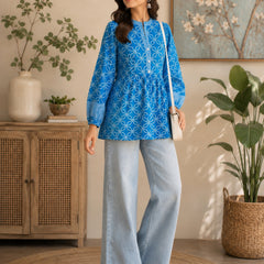 Stylum Women's Blue Bandhani Printed Rayon Empire Top (TOPBLUELUCCA)