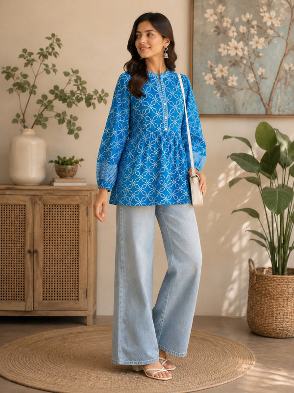 Stylum Women's Blue Bandhani Printed Rayon Empire Top (TOPBLUELUCCA)