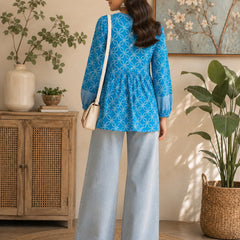Stylum Women's Blue Bandhani Printed Rayon Empire Top (TOPBLUELUCCA)