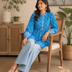 Stylum Women's Blue Bandhani Printed Rayon Empire Top (TOPBLUELUCCA)