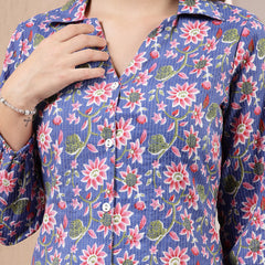Stylum Women's Floral Printed Cotton Shirt Style Top (TOPBLUEMIKI)