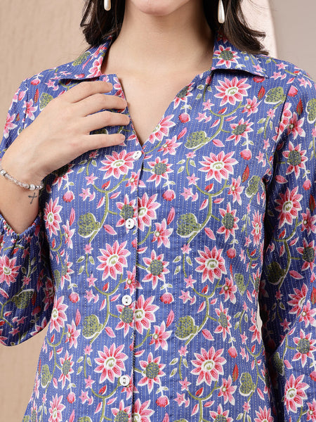 Stylum Women's Floral Printed Cotton Shirt Style Top (TOPBLUEMIKI)