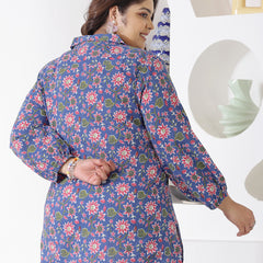 Plus Size Women's Floral Printed Cotton Shirt Style Top (TOPBLUEMIKIPLUS)