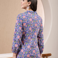 Stylum Women's Floral Printed Cotton Shirt Style Top (TOPBLUEMIKI)