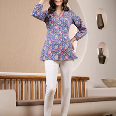 Stylum Women's Floral Printed Cotton Shirt Style Top (TOPBLUEMIKI)