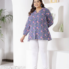 Plus Size Women's Floral Printed Cotton Shirt Style Top (TOPBLUEMIKIPLUS)