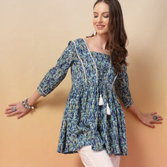 Stylum Women's Blue Floral Printed Rayon Peplum Top (TOPBLUEMUMTAZ)