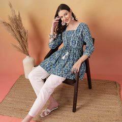 Stylum Women's Blue Floral Printed Rayon Peplum Top (TOPBLUEMUMTAZ)