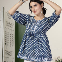 Stylum Women's Geometric Printed Rayon Peplum Top (TOPBLUENIKKI)