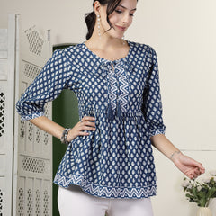 Stylum Women's Geometric Printed Rayon Peplum Top (TOPBLUENIKKI)