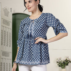 Stylum Women's Geometric Printed Rayon Peplum Top (TOPBLUENIKKI)