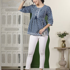 Stylum Women's Geometric Printed Rayon Peplum Top (TOPBLUENIKKI)