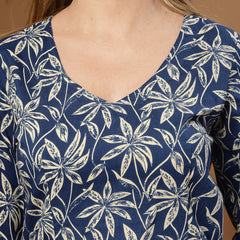 Stylum Women's Blue Floral Printed Cotton Straight Top (TOPBLUESCAR)