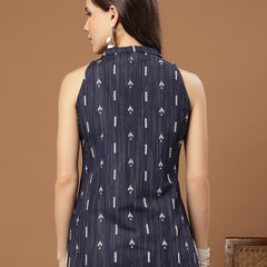 Stylum Women's Navy Blue Geometric Printed Cotton Straight Top (TOPBLUESLAY)