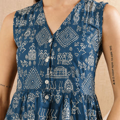 Stylum Women's Blue Warli Tribal Printed Rayon Peplum Top (TOPBLUESUKKHI)