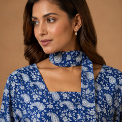 Stylum Women's Blue Paisley Printed Cotton Straight Top (TOPBLUETRUNK)