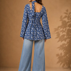 Stylum Women's Blue Paisley Printed Cotton Straight Top (TOPBLUETRUNK)