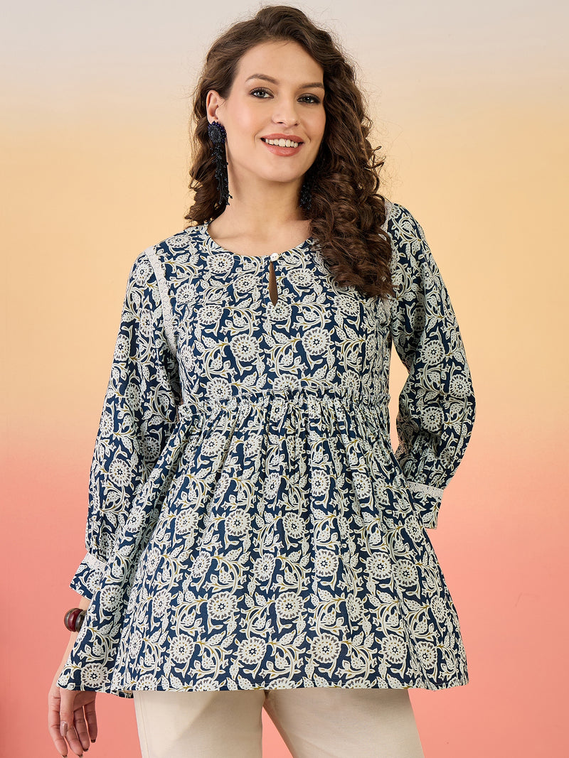 Stylum Women's Blue Floral Printed Cotton Top (TOPBLUEWOW)