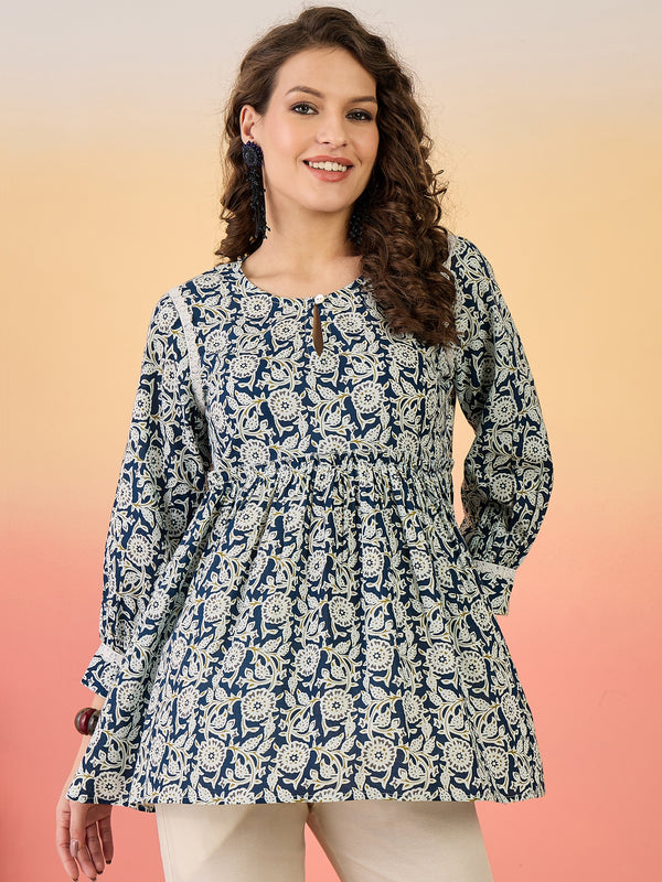 Stylum Women's Blue Floral Printed Cotton Top (TOPBLUEWOW)