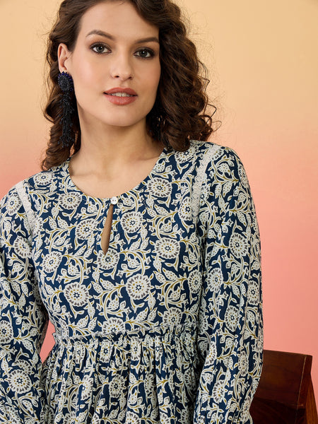 Stylum Women's Blue Floral Printed Cotton Top (TOPBLUEWOW)