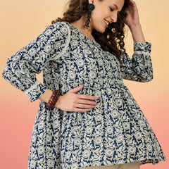 Stylum Women's Blue Floral Printed Cotton Top (TOPBLUEWOW)