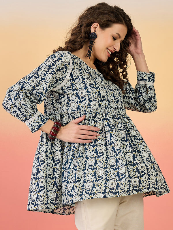 Stylum Women's Blue Floral Printed Cotton Top (TOPBLUEWOW)