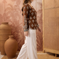 Stylum Women's Brown Block Printed Rayon Straight Top (TOPBROWNMASKA)