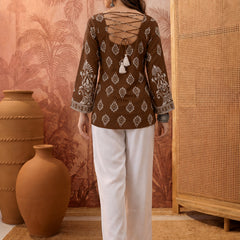 Stylum Women's Brown Block Printed Rayon Straight Top (TOPBROWNMASKA)
