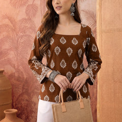 Stylum Women's Brown Block Printed Rayon Straight Top (TOPBROWNMASKA)