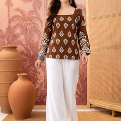 Stylum Women's Brown Block Printed Rayon Straight Top (TOPBROWNMASKA)