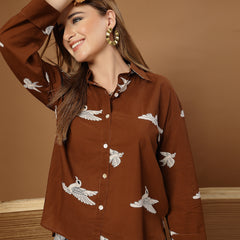 Stylum Women's Brown Printed Rayon High-Low Shirt (TOPBROWNSAUNF)
