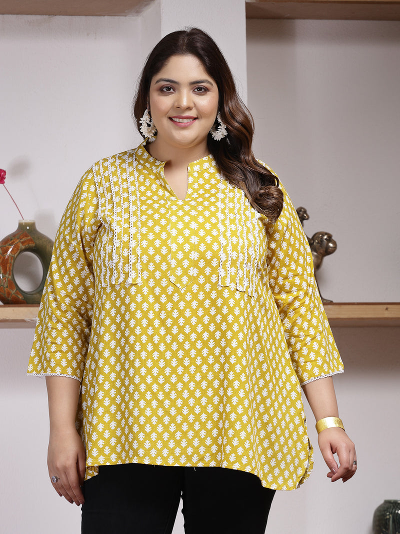 Plus Size Women's Ethnic Motif Printed Rayon Empire Top (TOPCORNKAJOLPLUS)