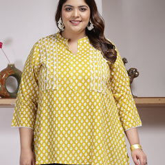 Plus Size Women's Ethnic Motif Printed Rayon Empire Top (TOPCORNKAJOLPLUS)
