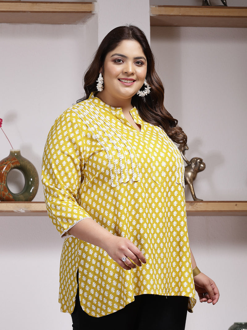 Plus Size Women's Ethnic Motif Printed Rayon Empire Top (TOPCORNKAJOLPLUS)