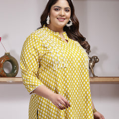 Plus Size Women's Ethnic Motif Printed Rayon Empire Top (TOPCORNKAJOLPLUS)