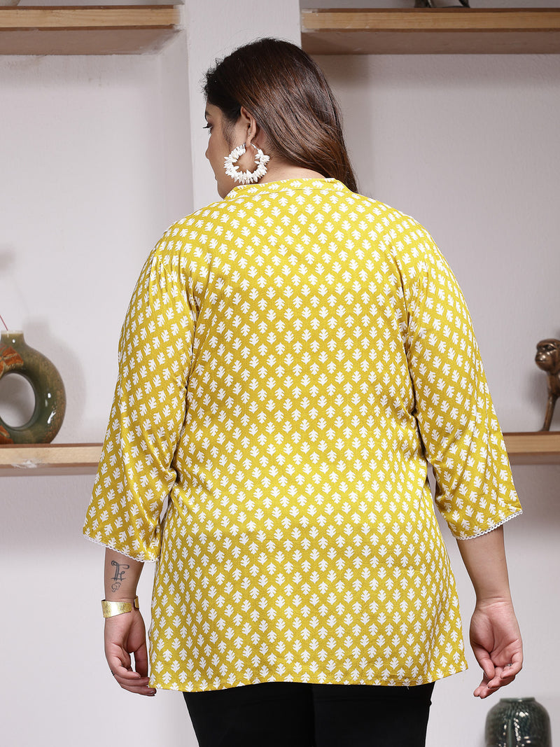 Plus Size Women's Ethnic Motif Printed Rayon Empire Top (TOPCORNKAJOLPLUS)