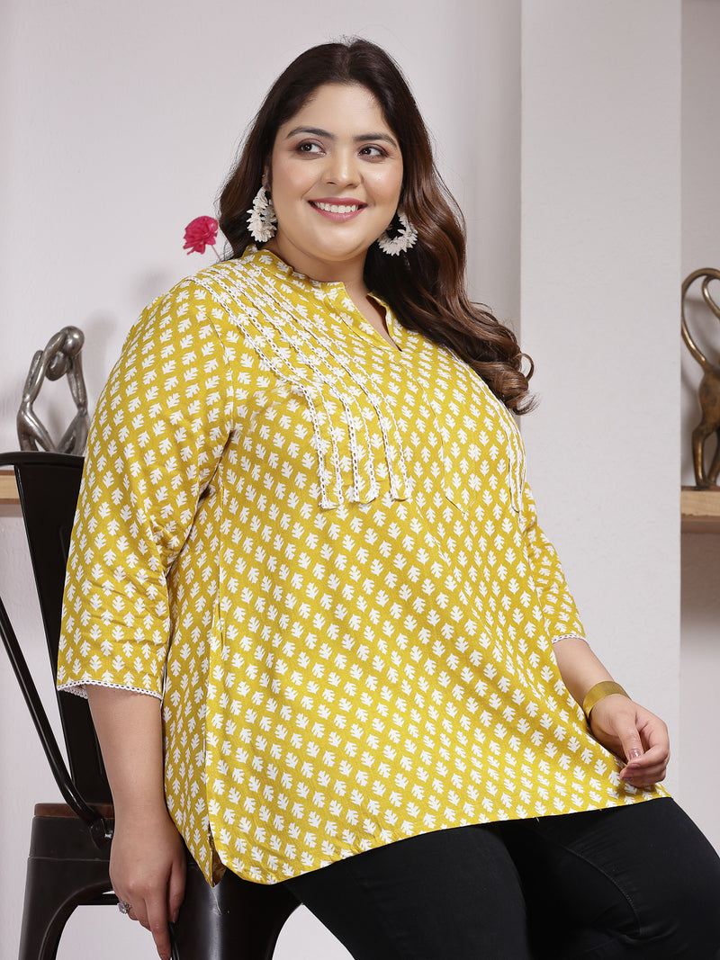 Plus Size Women's Ethnic Motif Printed Rayon Empire Top (TOPCORNKAJOLPLUS)