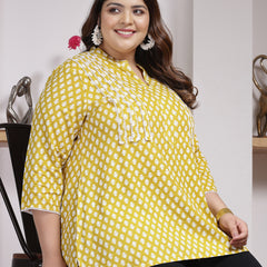 Plus Size Women's Ethnic Motif Printed Rayon Empire Top (TOPCORNKAJOLPLUS)