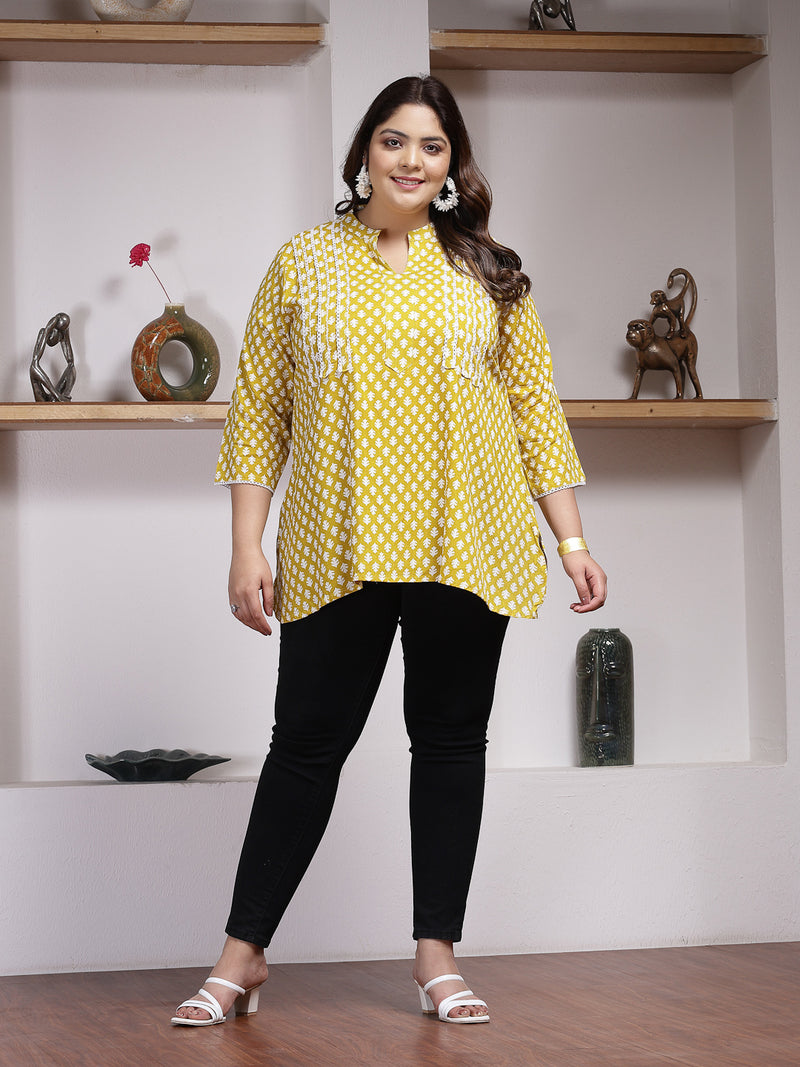 Plus Size Women's Ethnic Motif Printed Rayon Empire Top (TOPCORNKAJOLPLUS)