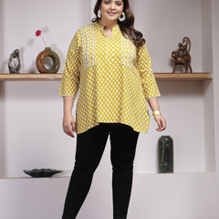 Plus Size Women's Ethnic Motif Printed Rayon Empire Top (TOPCORNKAJOLPLUS)